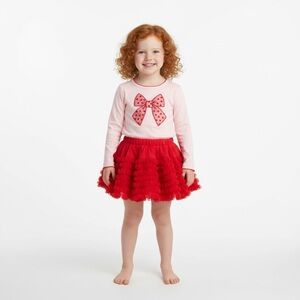 NEW ONE KID 3pc Hot Pink Girls Tulle Skirt Set w/ Tights‎ Bows Ruffled Tutu sz 6